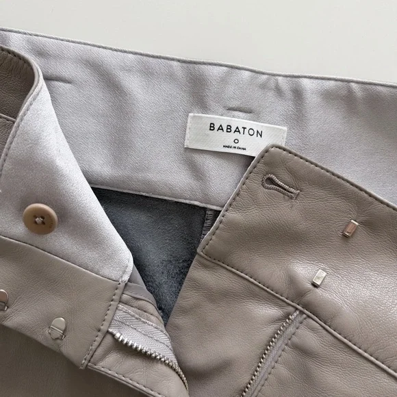 Babaton Aritzia Vegan Leather Belted Pants Taupe High Rise Size 0 - Picture 3 of 13